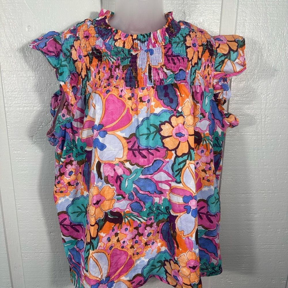 Pink Floral Flutter Sleeve Top Size 1X EUC - Picture 2 of 6
